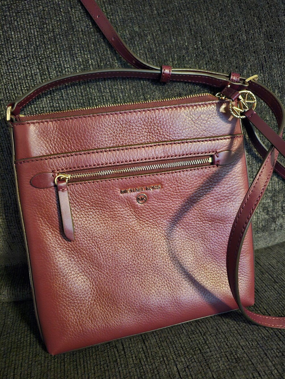 Michael Kors Dark Berry Pebbled Leather Crossbody Bag with Gold Hardware